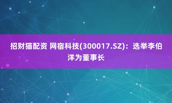 招财猫配资 网宿科技(300017.SZ)：选举李伯洋为董事长