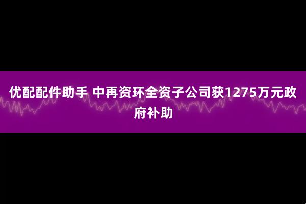 优配配件助手 中再资环全资子公司获1275万元政府补助