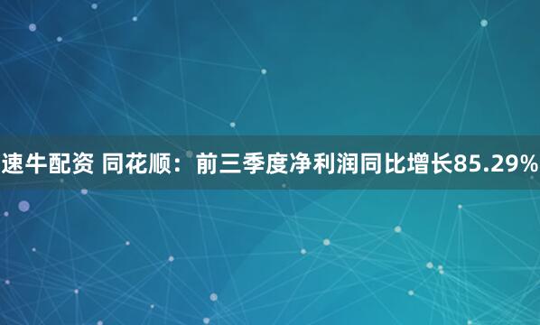 速牛配资 同花顺：前三季度净利润同比增长85.29%